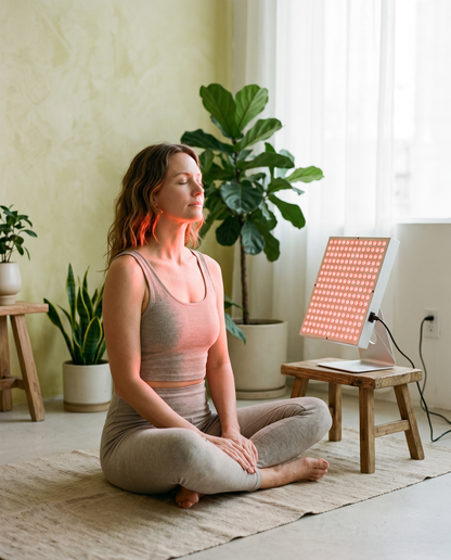 LED red light therapy panel in use lifestyle wellness shot
