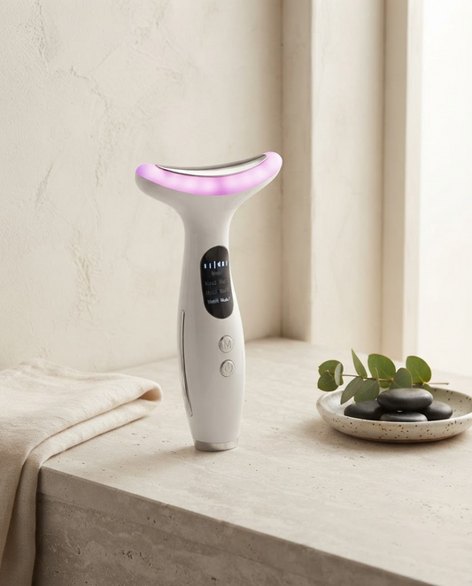 LED and EMS neck and face beauty device wellness hero shot