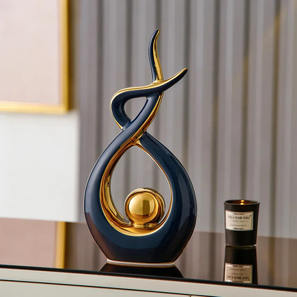LuxeForm — Exquisite Abstract Ceramic Sculpture with Gold Accents, Radiating Timeless Elegance