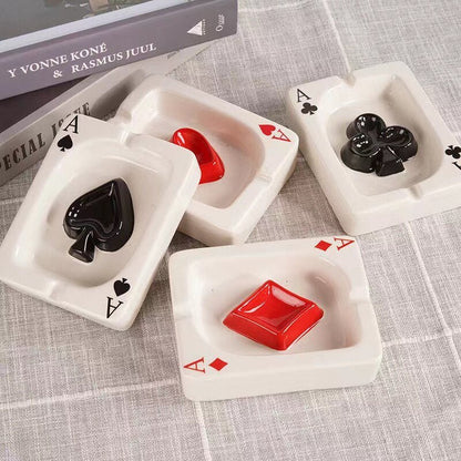 RoyalFlare Ceramic Ashtray - Chic Poker Heart Design for a Sophisticated Accent