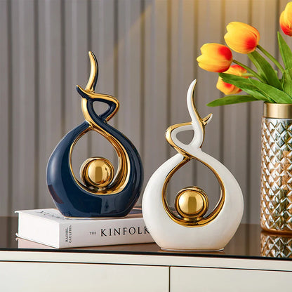 LuxeForm — Exquisite Abstract Ceramic Sculpture with Gold Accents, Radiating Timeless Elegance